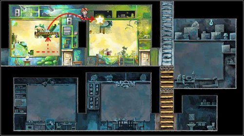 Następnie ułóż dwa puzzle z drugiego świata (prezentujące platformy) w sposób ukazany na obrazku, wskocz na nie, po czym przeskocz nad półką by zdobyć gwiazdkę - Mieszkanie | Alternatywne zakończenie | Braid - Braid - poradnik do gry