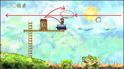 Po około 1 godzinie 30 minutach wskocz z armaty na drzwi, a z nich na chmurę - The Cloud Bridge | Alternatywne zakończenie | Braid - Braid - poradnik do gry