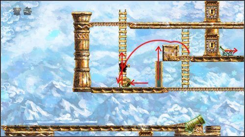 Również udaj się na lewo, przeskocz nad zapadnią i raz jeszcze zabierz klucz potworowi wchodząc jednocześnie na drabinę - Fickle Companion | Alternatywne zakończenie | Braid - Braid - poradnik do gry