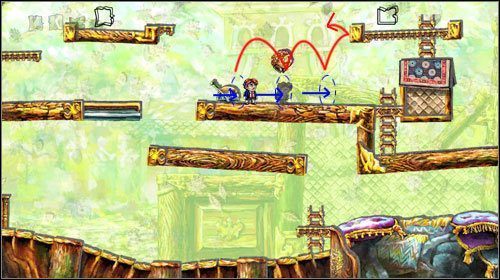 Musisz w identyczny sposób doprowadzić stwora do prawej strony, gdzie odbije się on od krawędzi - Crossing the Gap | Alternatywne zakończenie | Braid - Braid - poradnik do gry