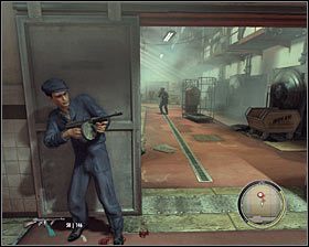 Kieruj się powoli w stronę wejścia do pralni #1 , gdzie rozstawiła się ostatnia już grupa gangsterów - Rozdział 10 - Obsługa hotelowa (3) | Opis przejścia Mafia II - Mafia II - poradnik do gry