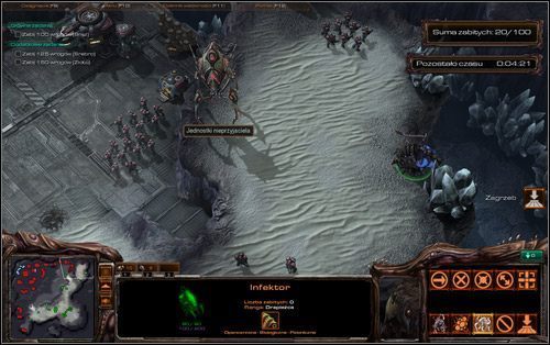 Mimo iż przejmowanie kontroli jest tu kluczem do sukcesu, zauważ, że infektory stracą dozór nad niewolnikiem ilekroć poślesz go za daleko - Infekcja Zergów | Wyzwania | StarCraft II Wings of Liberty - StarCraft II: Wings of Liberty - poradnik do gry