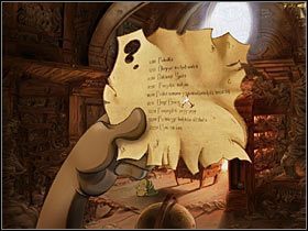 Snop światła z witraża skieruje się na regał (na prawo od drzwi) - Rozdział pierwszy - Jesienna puszcza (2) - The Whispered World - poradnik do gry