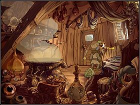 Zwróć uwagę na świetliki krążące z lewej strony drzewa - Rozdział pierwszy - Jesienna puszcza (2) - The Whispered World - poradnik do gry