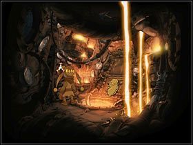 Maszeruj więc do fabryki, gdzie ulokuj Spota na prasie (zauważ, że widnieje na niej 5 okrągłych form) i zakręć kołem - Rozdział drugi - Przebudzenie Kalidy (4) - The Whispered World - poradnik do gry