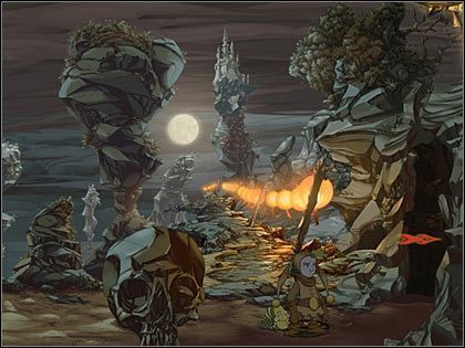 Następnie przejdź w prawo i stań na zapadni, z której przed chwilą podnosiłeś kamień - Rozdział trzeci - Asgil (1) - The Whispered World - poradnik do gry