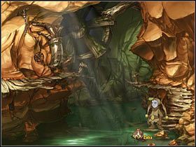 Po drugiej stronie zejdź do żaby - niestety, kiedy tylko się zbliżysz, ta wskoczy do wody - Rozdział trzeci - Asgil (2) - The Whispered World - poradnik do gry