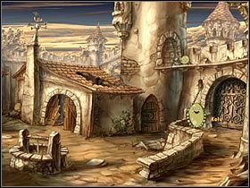 Wylądujesz w suszącej się na sznurku jednej ze skarpet Bobbyego, w której przybierz postać grubego Spota i przemieść się maksymalnie w prawo, naciągając skarpetę - Rozdział czwarty - Korona (1) - The Whispered World - poradnik do gry