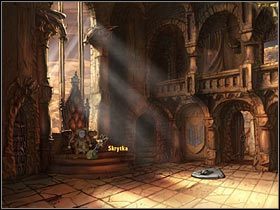 Jak zapewne już zauważyłeś, przy królewskim tronie w sali tronowej znajduje się zamknięta skrytka - Rozdział czwarty - Korona (2) - The Whispered World - poradnik do gry