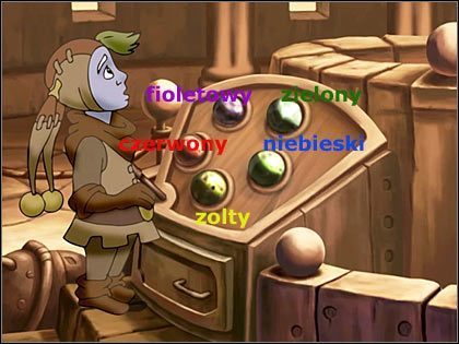 Tak więc - według rysunku astronoma kolorowe kule symbolizujące planety w systemie planetarnym powinny być ułożone (zgodnie z ruchem wskazówek zegara, licząc od otworu na korbę) w następującej kolejności: czerwona, fioletowa, zielona, niebieska i żółta - Rozdział czwarty - Korona (5) - The Whispered World - poradnik do gry