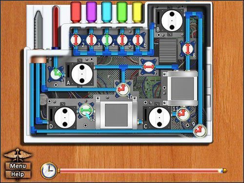 Analiza krwi przebiega za każdym razem identyczne, z niewielką różnicą mieszania próbek - za każdym razem, prócz krwi (1) wybierany jest jeden z odczynników (2-6) - Analizator krwi | Podstawy House M.D. - House M.D. - poradnik do gry