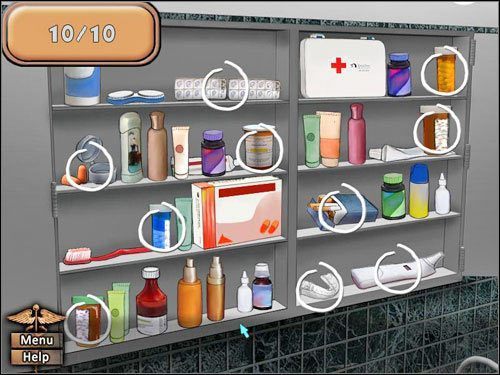 Na powyższym obrazku zostały zaznaczone przedmioty, które musisz zlokalizować w pateczce - Opis przejścia (2) | Crashed | House M.D. - House M.D. - poradnik do gry