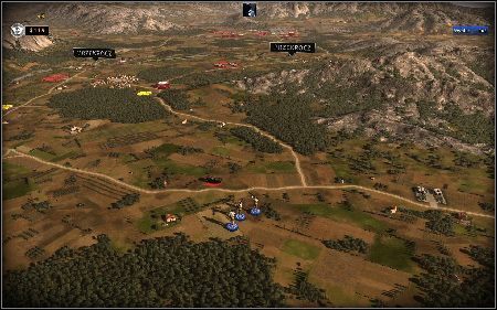 Następnie ściągnij na polanę jak najwięcej swoich jednostek - jeepy zwiadowcze ustaw tak, aby bez narażania się na ostrzał odsłaniały jak największe połacie terenu, piechotę ustaw w lasach, a czołgi i niszczyciele wyślij na otwarty teren - Włochy - Awantura o Basię | Kampania | RUSE - R.U.S.E. - poradnik do gry