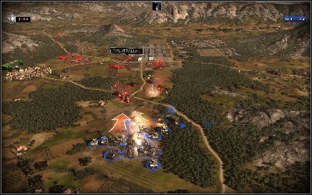 Po pokonaniu głównych sił przeciwnika nie pozostanie ci nic innego, jak przeprowadzenie szturmu na włoski sztab [4] i obrócenie go w pył przy pomocy czołgów (obrazek poniżej) - Włochy - Awantura o Basię | Kampania | RUSE - R.U.S.E. - poradnik do gry