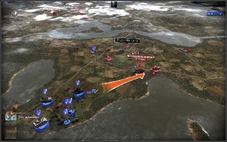 Po dotarciu w okolice sztabu [5] zniszcz rakietami znajdujące się w pobliżu umocnienia (szczególnie bunkry z karabinami maszynowymi) i wyślij swoich ludzi, aby przejęli budynek (obrazek poniżej) - Niemcy - Wschód kontra zachód | Kampania | RUSE - R.U.S.E. - poradnik do gry