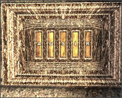 W zbliżeniu ustaw zatem w kolejnych okienkach zamka hasło: A-U-S-I-R - D2 - Wizyta w osławionym miejscu, w środku lasu (7) | Opis przejścia - Darkness Within 2: The Dark Lineage - poradnik do gry