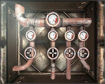 By wprawić ją w ruch, musisz spowodować, że górny licznik będzie wskazywał 100% ciśnienia pary w rurach - D4 - Powrót do Arkhamend (3) | Opis przejścia Darkness Within 2 The Dark Lineage - Darkness Within 2: The Dark Lineage - poradnik do gry