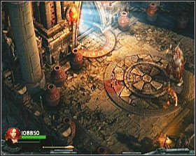 W ten sposób trafisz na arenę, w której po raz pierwszy zostaniesz zaatakowany przez sporych rozmiarów przeciwnika - [Opis przejścia] Temple of Light - cz. 2 | Lara Croft and the Guardian of Light - Lara Croft and the Guardian of Light - poradnik do gry