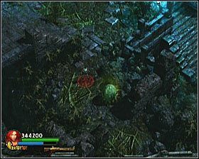 Nim udasz się w dół schodami, by ją otworzyć, przejdź do pobliskiego muru (obok wspomnianych stopni) i wysadź go (na zdjęciu jest już zniszczony) - [Opis przejścia] Toxic Swamp - cz. 3 | Lara Croft and the Guardian of Light - Lara Croft and the Guardian of Light - poradnik do gry