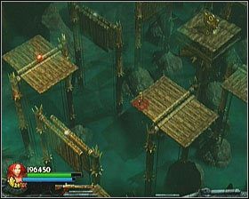 Kolejna Czaszka [#09] znajduje się nieopodal, koło kolejnego przełącznika (czasami będziesz musiał strzelać w kierunku przełącznika nie widząc go, dlatego najlepiej stosować strzelbę) - [Opis przejścia] Twisting Bridge - cz. 3 | Lara Croft and the Guardian of Light - Lara Croft and the Guardian of Light - poradnik do gry