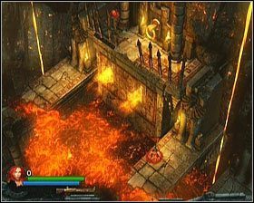 Gdy do niej dotrzesz wbij w jej środek dzidę i czekając, aż buchający płomień z jej wnętrza zniknie, wskocz na nią - [Opis przejścia] Fiery Depths - cz. 1 | Lara Croft and the Guardian of Light - Lara Croft and the Guardian of Light - poradnik do gry