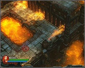 Korzystając z niego znajdziesz się w pomieszczeniu z basenem lawy w centrum - [Opis przejścia] Fiery Depths - cz. 2 | Lara Croft and the Guardian of Light - Lara Croft and the Guardian of Light - poradnik do gry
