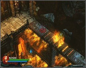 Tam znajdować się będzie uchwyt na linę usytuowany na płonącej pułapce - [Opis przejścia] Fiery Depths - cz. 2 | Lara Croft and the Guardian of Light - Lara Croft and the Guardian of Light - poradnik do gry