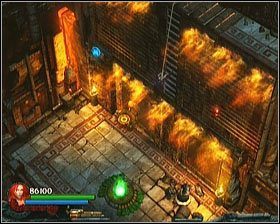 Opuszczając się na linie bujamy się na boki, aby po prawej stronie złapać Czaszkę [#05] a po lewej Ammo Powerup (dopalacz dosięgniemy puszczając się liny w ostatnim momencie, spadając na ziemię) - [Opis przejścia] Fiery Depths - cz. 2 | Lara Croft and the Guardian of Light - Lara Croft and the Guardian of Light - poradnik do gry