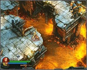 Wyjście, wymagające skoku nad nieco większą wyrwą, znajduje się po prawej, w dole ekranu - [Opis przejścia] Fiery Depths - cz. 3 | Lara Croft and the Guardian of Light - Lara Croft and the Guardian of Light - poradnik do gry