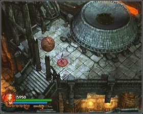 Na górze, po opuszczeniu schodów, znajdować się będzie kolejna kula z otworem do strącenia na okrągłym podwyższeniu - [Opis przejścia] Stronghold Passage - cz. 1 | Lara Croft and the Guardian of Light - Lara Croft and the Guardian of Light - poradnik do gry