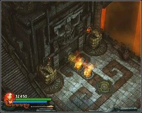 W ten sposób trafimy do większej sali z dwoma miotaczami ognistych skał, osłaniających kluczową zapadnię - [Opis przejścia] Stronghold Passage - cz. 2 | Lara Croft and the Guardian of Light - Lara Croft and the Guardian of Light - poradnik do gry