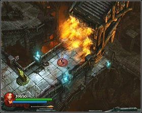 Kawałek dalej na naszej drodze pojawi się płonąca ściana z przełącznikiem - [Opis przejścia] Stronghold Passage - cz. 2 | Lara Croft and the Guardian of Light - Lara Croft and the Guardian of Light - poradnik do gry