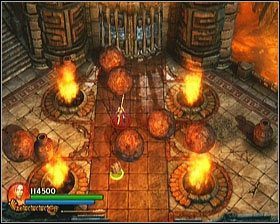 Schodząc na dół ustawiamy wszystkie kule na płonących otworach (uważając by samemu się nie sparzyć) - [Opis przejścia] Stronghold Passage - cz. 3 - Lara Croft and the Guardian of Light - poradnik do gry