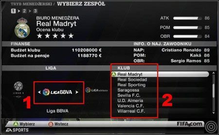 1. Wybór ligi / 2. Wybór klubu - Jak rozpocząć? | Tryb menedżera w FIFA 11 - FIFA 11 - poradnik do gry