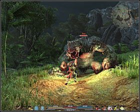 Proponuję wypić zawartość eliksirów o działaniu ochronnym, a także przygotować sobie dobre zaklęcia i mikstury (w tym te regenerujące wytrzymałość), gdyż przed Tobą najtrudniejszy jak dotąd pojedynek z bossem - Czarne Jary i dżungla (2) | Zadania główne Arcania Gothic 4 - Arcania: Gothic 4 - poradnik do gry