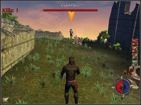 W drodze na szczyt wzgórza spotkamy jednego oficera, zaś u celu drugiego - Rozdział V - Zatoka Kingston - Opis przejścia - Piraci Nowego Świata 2: Dwa Skarby - poradnik do gry