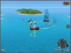 W pobliżu kręci się złowieszczy statek - zbyt bliskie zbliżenie się w jego zasięg spowoduje uszczuplenie załogi - Rozdział II - Czarna Flaga (2) - Opis przejścia - Piraci Nowego Świata 2: Dwa Skarby - poradnik do gry