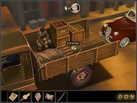 Spróbuj zatem posiadaną tyczką z hakiem przyciągnąć leżący z brzegu naczepy kawałek szkła - Rozdział I - Zaginiony przyjaciel (2) | Opis przejścia Lost Horizon - Lost Horizon - poradnik do gry