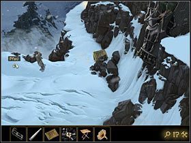 Kiedy skierujesz się od miejsca katastrofy ścieżką wiodącą w lewo, dotrzesz nad brzeg rozpadliny, po drugiej stronie której leży rozbity messerschmitt - Rozdział II - Sekret w górach (1) | Opis przejścia Lost Horizon - Lost Horizon - poradnik do gry