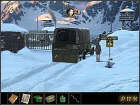 Jako Fenton podejdź do znaku ostrzegawczego po prawej i przyjrzyj się mu lub spróbuj go zabrać - Rozdział II - Sekret w górach (2) | Opis przejścia Lost Horizon - Lost Horizon - poradnik do gry