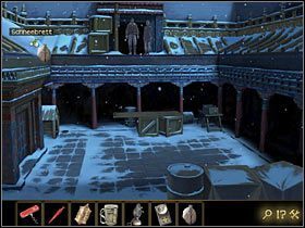 Teraz możesz puszczać nią konkretne zajączki po posadzce, na które reaguje pies, a kiedy poślesz jeden z nich do jego budy - pies pójdzie za nim - Rozdział II - Sekret w górach (5) | Opis przejścia Lost Horizon - Lost Horizon - poradnik do gry