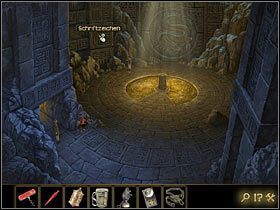 Wejdź tam i przyjrzyj się symbolom wyrytym na ścianie po lewej lub na posadzce - Rozdział II - Sekret w górach (5) | Opis przejścia Lost Horizon - Lost Horizon - poradnik do gry