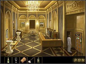 Następnie rzuć okiem na stolik (po lewej, w dole ekranu) i weź z niego butelkę szampana i stosowny kieliszek - Rozdział IV - W jaskini lwa (3) | Opis przejścia Lost Horizon - Lost Horizon - poradnik do gry