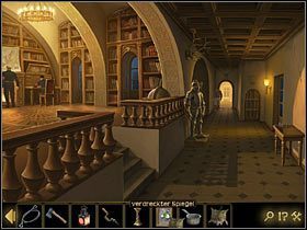 Skieruj się na piętro, gdzie na ścianie po lewej (w głębi korytarza) wisi skóra dzika - Rozdział V - Głęboko na terytorium wroga (2) | Opis przejścia Lost Horizon - Lost Horizon - poradnik do gry