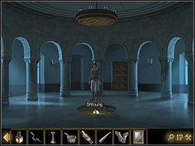 Zakręć kołem zainstalowanym na kolumnie po prawej, by opuścić żyrandol i zrób to ponownie, by go podnieść - Rozdział V - Głęboko na terytorium wroga (2) | Opis przejścia Lost Horizon - Lost Horizon - poradnik do gry