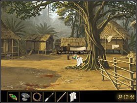 Weź również opartą o ogrodzenie (po prawej) bambusową rurkę , automatycznie w ekwipunku wyląduje też zawieszona na niej chusta - Rozdział VI - Oko tygrysa (1) | Opis przejścia Lost Horizon - Lost Horizon - poradnik do gry