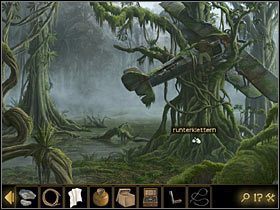 Po dalsze niezbędne akcesoria udaj się na bagna, gdzie wdrap się do wraku zawieszonego na drzewie samolotu - Rozdział VI - Oko tygrysa (1) | Opis przejścia Lost Horizon - Lost Horizon - poradnik do gry