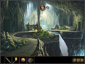 Jako Richard ze sterty skorup (w prawym dolnym rogu pomieszczenia z kamiennymi głowami) zabierz orzech laskowy i wyjdź na zewnątrz - Rozdział VII - Serce świata (3) | Opis przejścia Lost Horizon - Lost Horizon - poradnik do gry