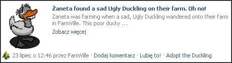 Po naciśnięciu Adopt the Duckling kaczka powędruje na nasza farmę - Adopcje | Aspekty społecznościowe FarmVille - FarmVille - poradnik do gry