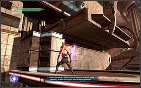 Kawałek dalej staniesz pod kolejną platformą, którą zniszcz szutem miecza świetlnego - Cato Neimoidia - Wschodni Łuk | Opis przejścia - Star Wars: The Force Unleashed II - poradnik do gry